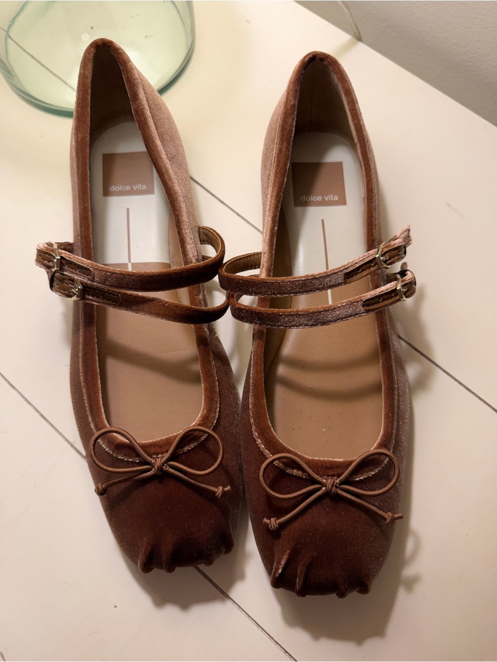 Dolce Vita Brown Velvet Double-Strap Bow Flats size 8